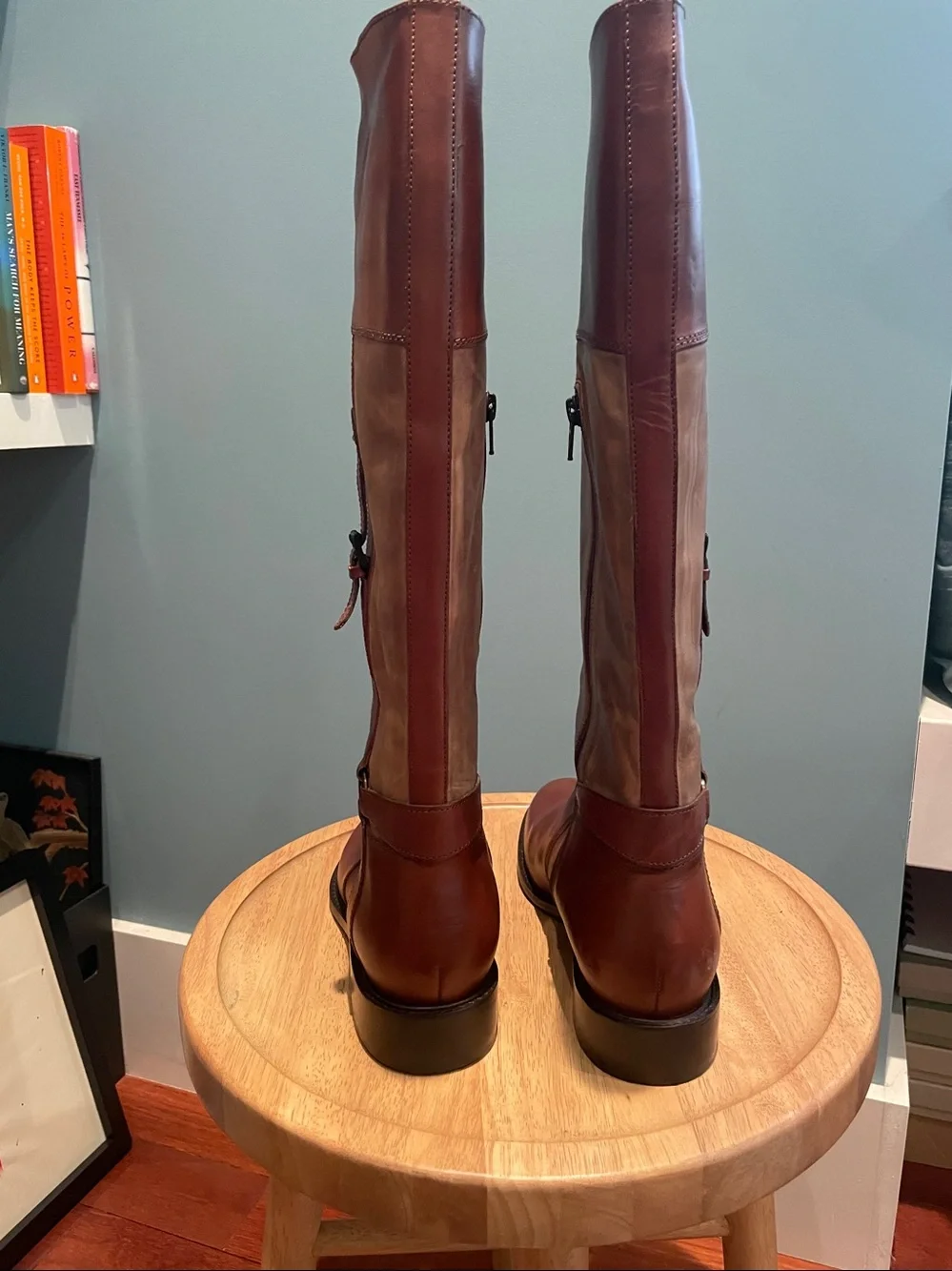 Johnston & Murphy Brown Two-Tone Leather Over‑The‑Knee Riding Boots